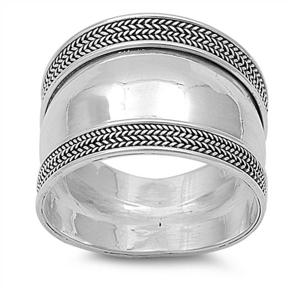 Bali Rope Polished Wide Thumb Ring New .925 Sterling Silver Band Sizes 5-13 